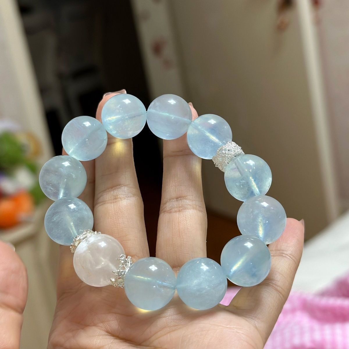 Moonstone & Aquamarine Ice Block Bracelet