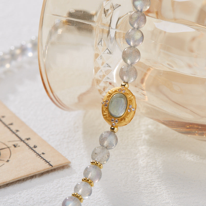 Natural Moonstone Crystal S925 Silver Sea Blue Treasure Exotic Fairy Three-Ring Bracelet
