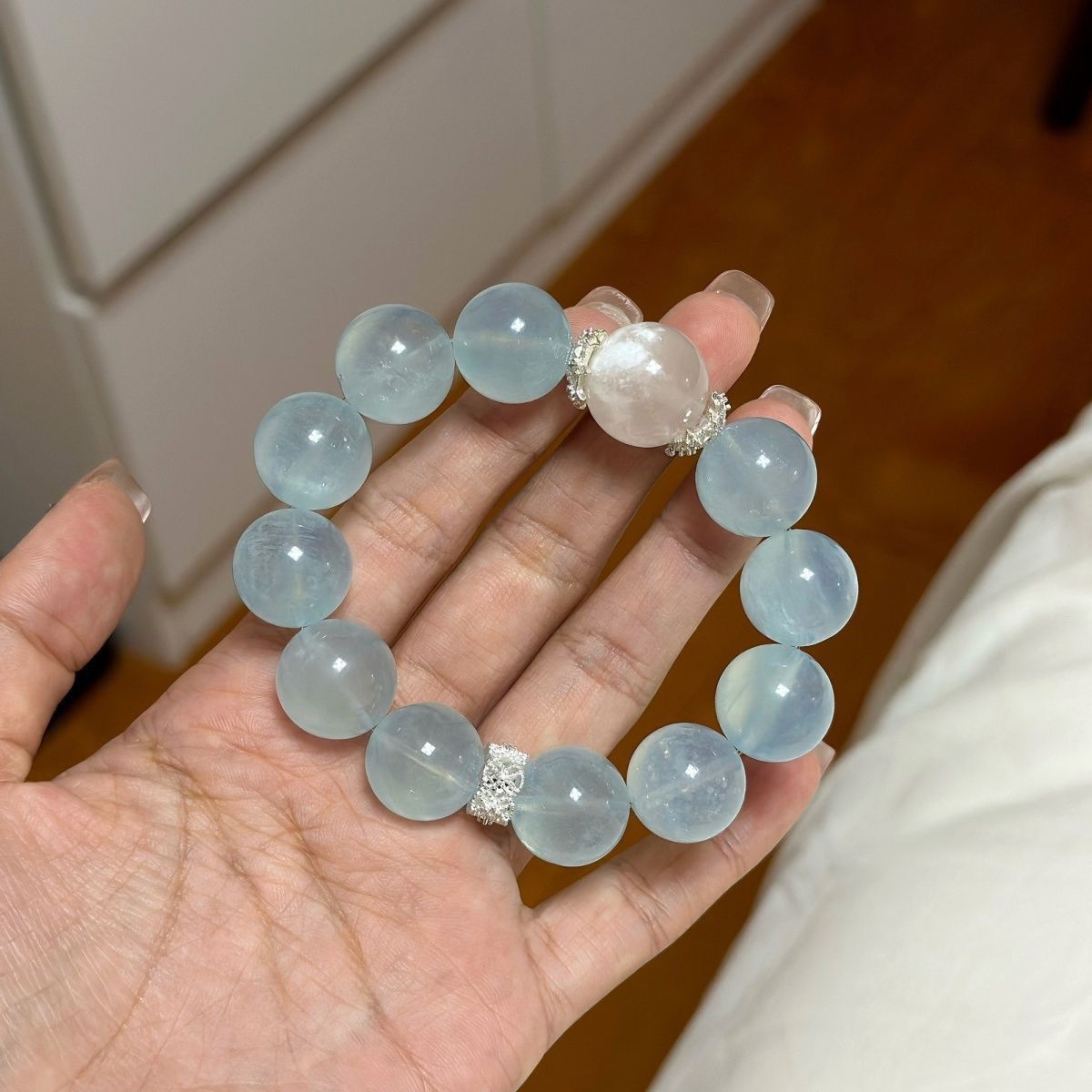 Moonstone & Aquamarine Ice Block Bracelet