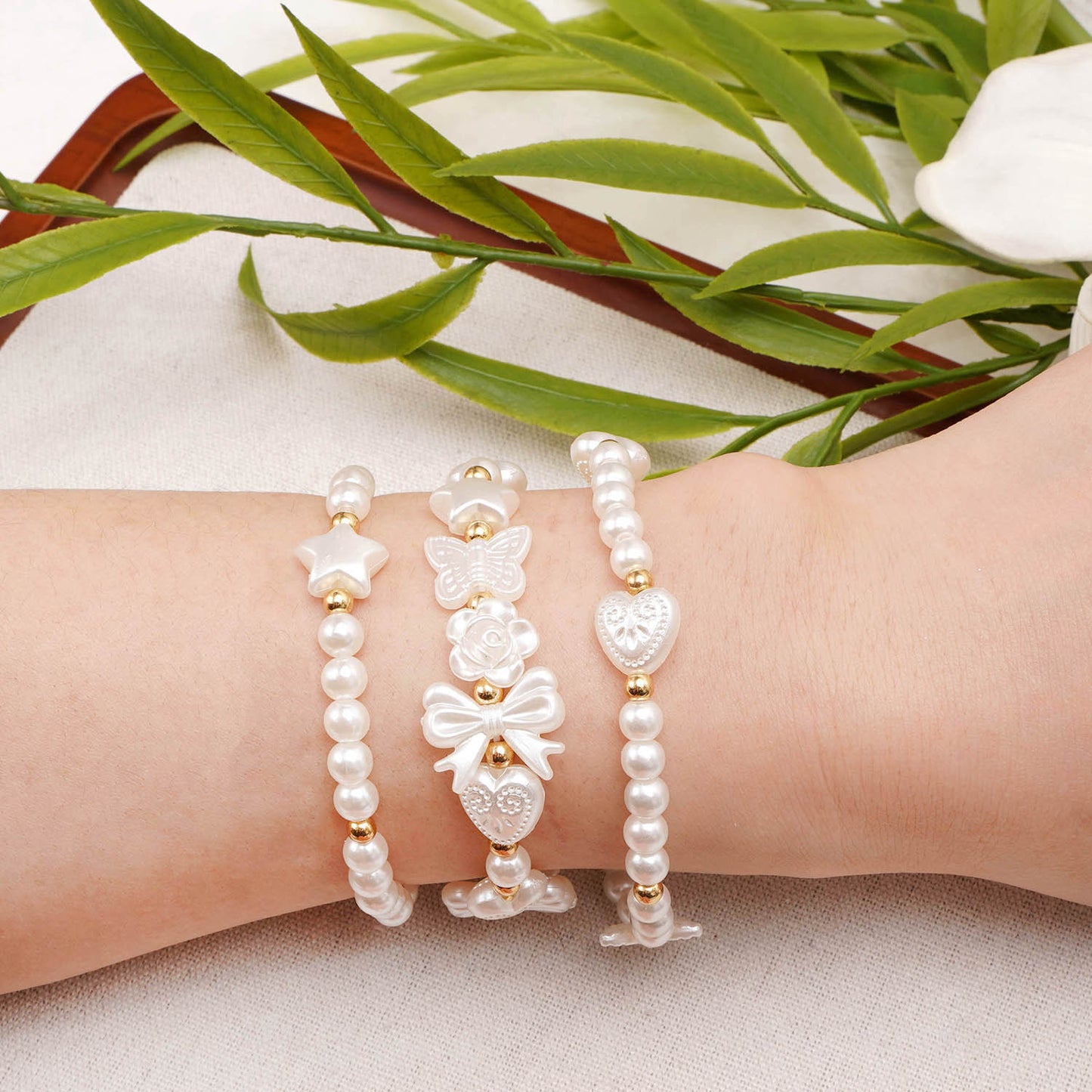 DIY ABS Beige Imitation Pearl Bracelet Set