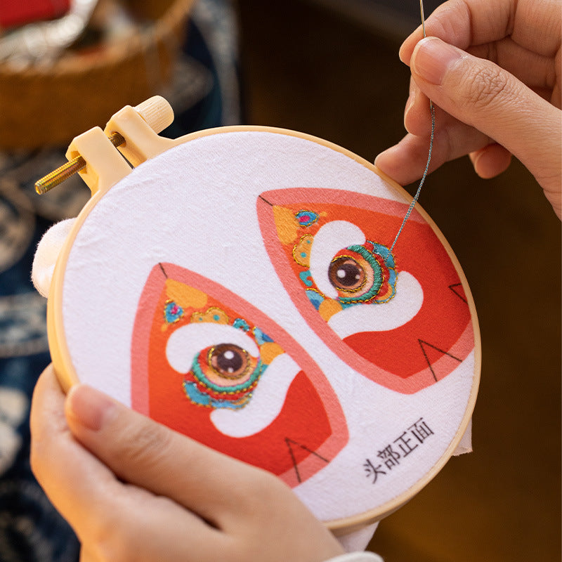 National Trend Lion Dance Embroidery Sachet Handmade DIY Kit 3D Doll Peace Amulet Pendant Portable Sachet
